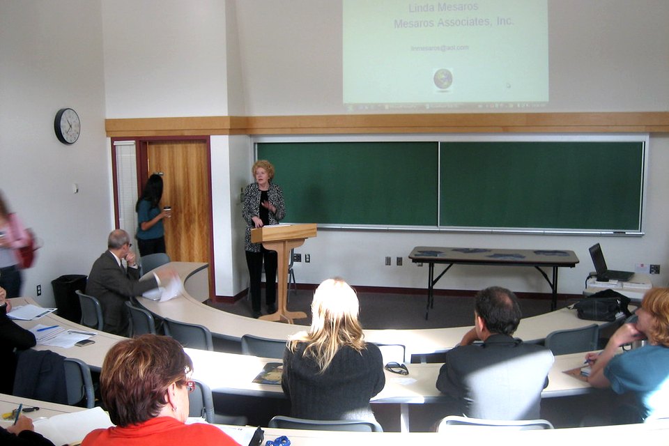 Adult training session with presenter out front